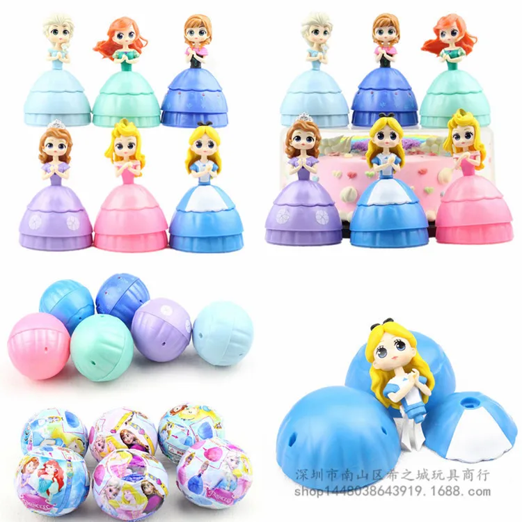 

6pcs Disney Princess Surprise ball Transform Dress up model doll DIY toy Frozen girl gift doll toy figurines miniatures children