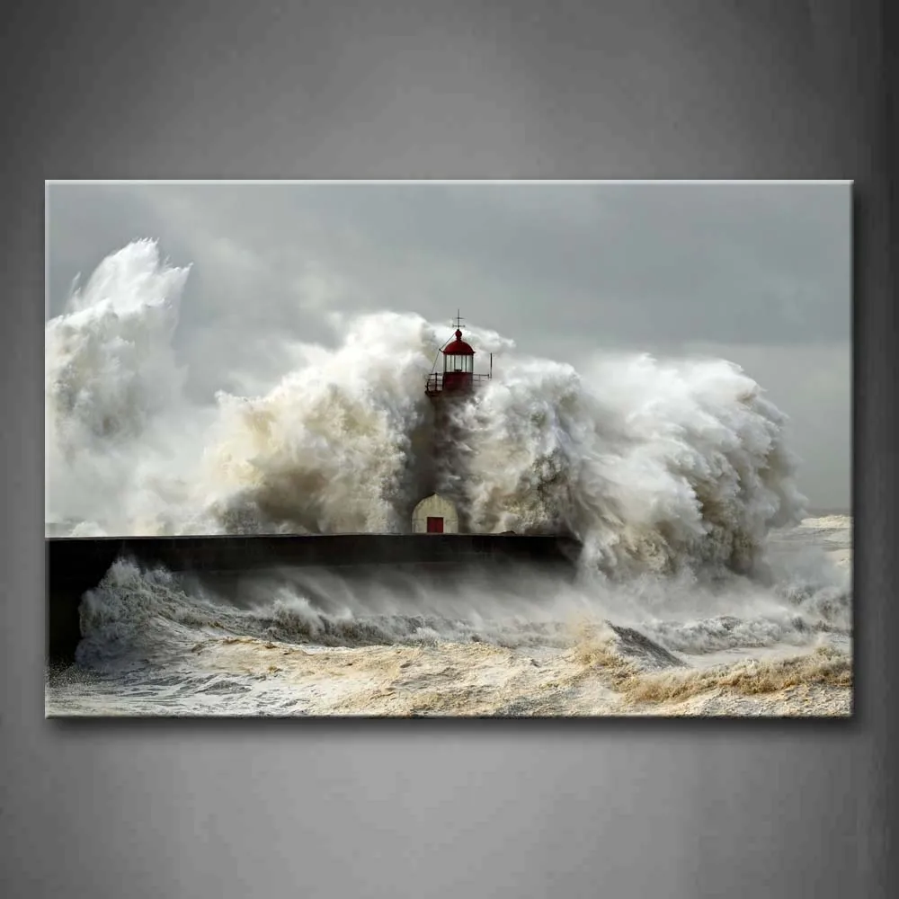 

Unframed Wall Art Pictures Lighthouse Waves Sea Canvas Print Modern Seascape Posters Without Frame For Living Room Decor