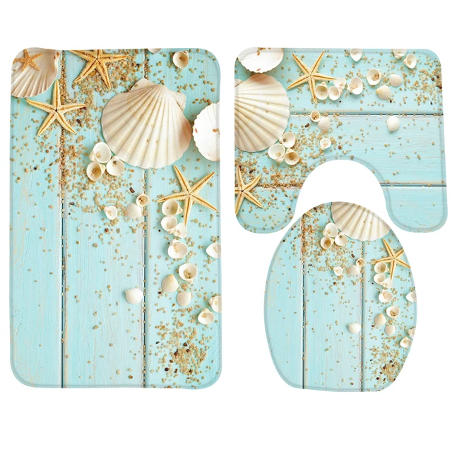 3pcs Bath Mat Set Beach Starfish Decoration Shells Pebbles Pattern 3pcs Bath Mat Set Beach Starfish Decoration Shells Pebbles Pattern Bathroom Rug Anti Slip Toilet Products
