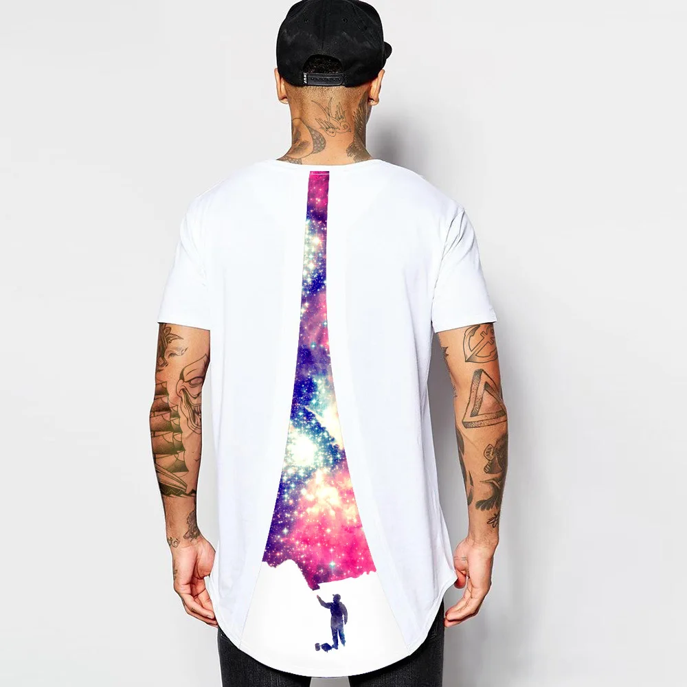 

Summer Man T-shirt Galaxy 3D Print Blouse S-3XL Long Shirts Male Punk Gym Tee Tops Running Tshirt Patchwork Loose Street Clothes