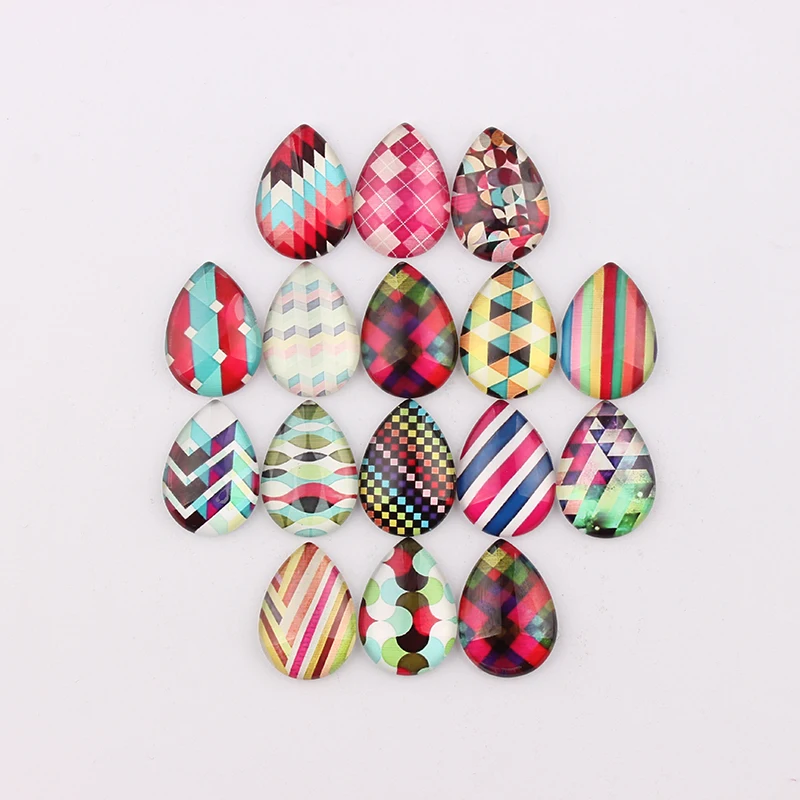 

Handmade 18x25mm 13x18mm Glass Mix Stripes Teardrop Flatback Cameo Cabochon Domed DIY Jewelry Charm Photo Pendant Setting