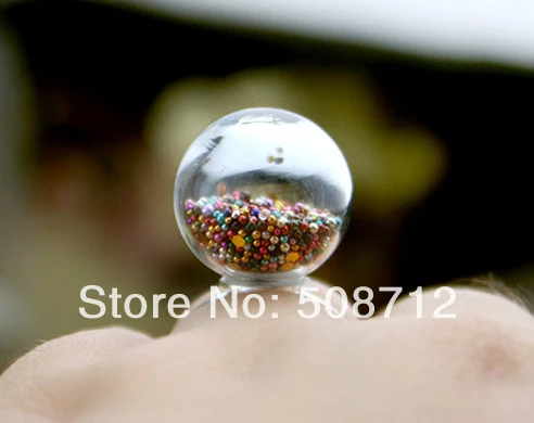 

30sets 16mm Small Clear Glass Globe Bottle Ring with Silver Plated Ring base