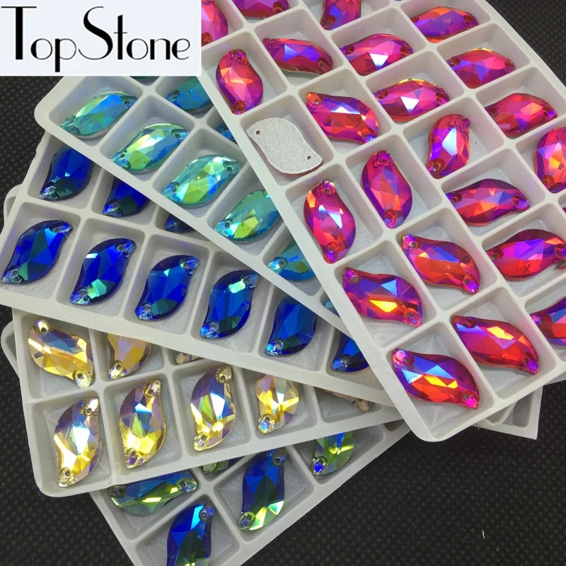 TopStone Colors AB стеклянный кристалл 6x12 10x20 мм s-образная пришивка на каменной плоской