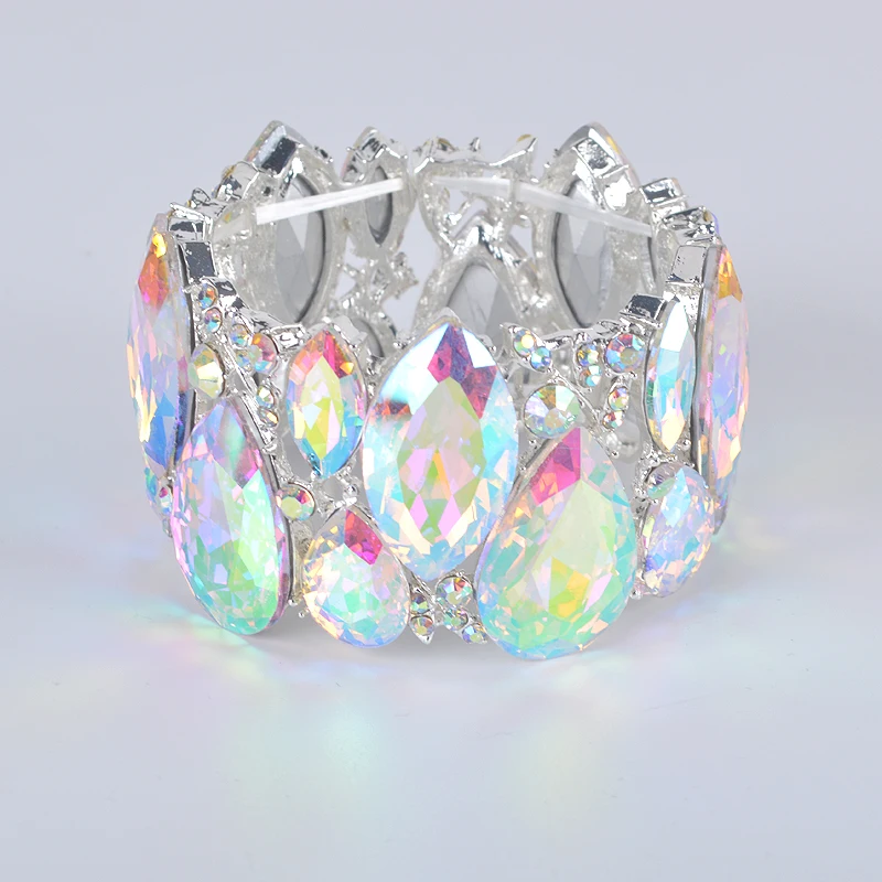 Comprar Moda nueva Marquesa brazalete de cristal pulseras brazaletes pulsera elástica grande para mujeres boda joyas de pulsera nupcial regalo para niñas