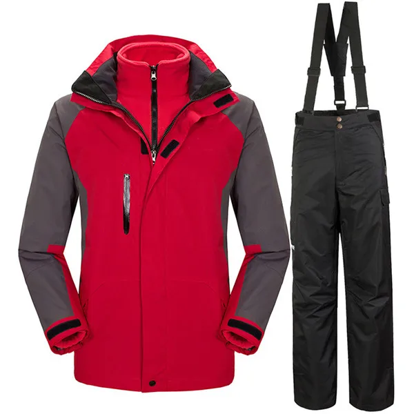 Русская зима минус 35 градусов горный лыжный костюм для мужчин водонепроницаемый ветрозащитный термальный сноуборд лыжная куртка и брюки - Цвет: Красный