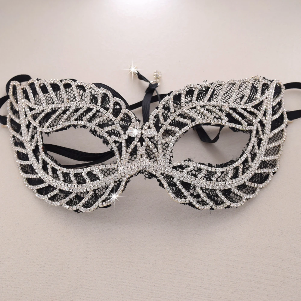 Exqusite full rhinestones lace Masquerade Mask crystal Costume Pair