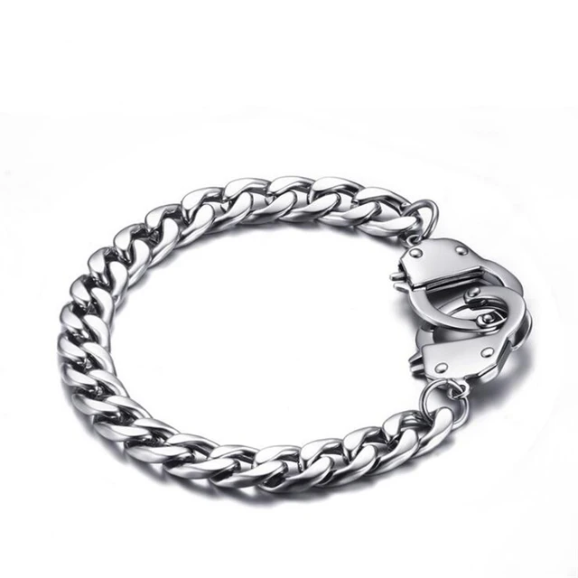 Silver Color Men Handcuffs Bracelet Stainless Steel Link Chain Silver Color Men Handcuffs Bracelet Stainless Steel Link Chain Bracelets Jewelry Secret Shades Mens Handcuff