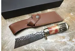 Коллекция ковка Дамаск Охота фиксированной Ножи для шашлыков, Рога Ручка выживания Ножи