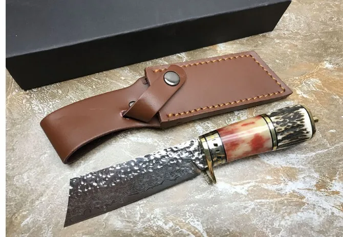 Collection Forging Damascus Hunting Fixed Knives,Antlers Handle Camping Survival Knife. Collection Forging Damascus Hunting Fixed Knives,Antlers Handle Camping Survival Knife.