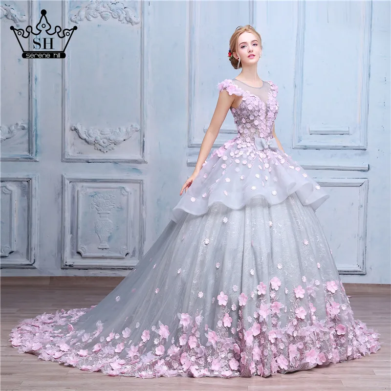 Pink Flower Ball Gown Wedding Dress Bridal Robe De Mariage Pink Flower Ball Gown Wedding Dress Bridal Robe De Mariage Mariee Princesa Dresses 2018 Real Photo Ha2043 In From Weddings