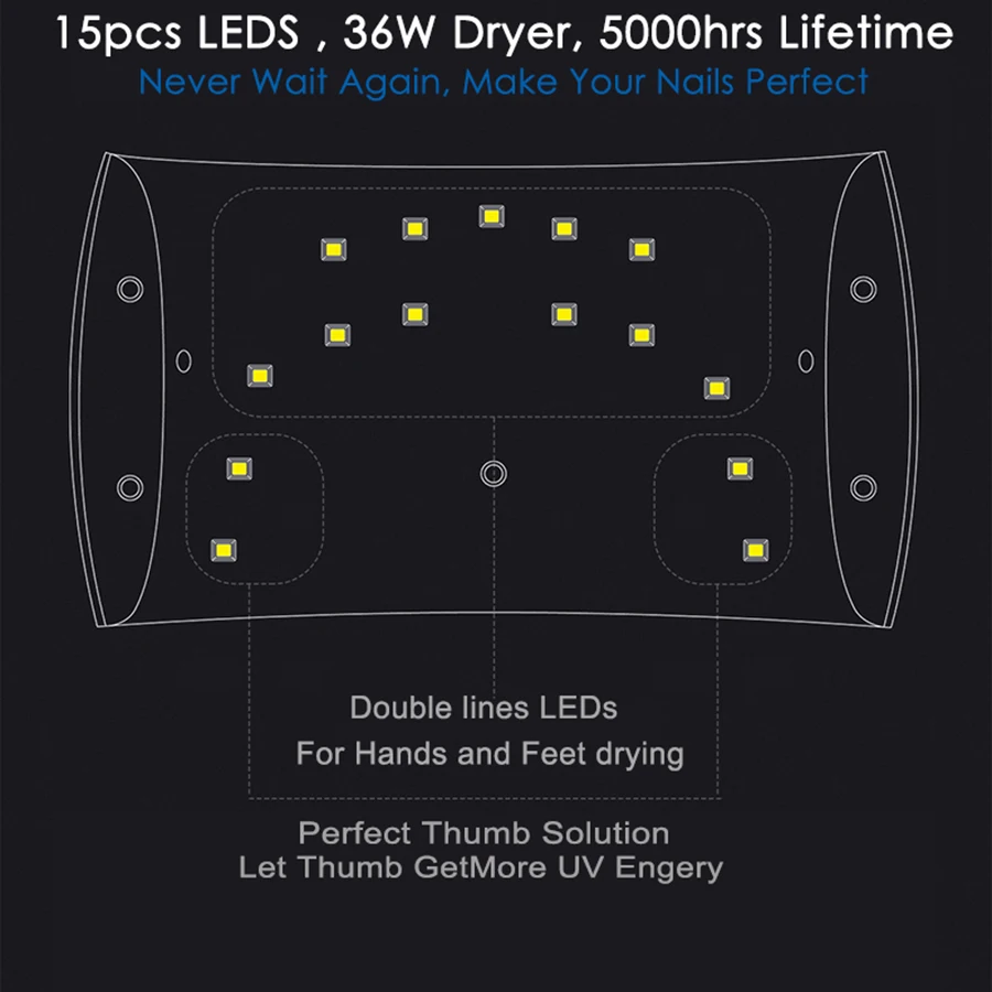 Белый свет профессиональный 36 Вт светодиодные лампы ногтей Красота Макияж косметический Сушилка для ногтей польский машина для лечения