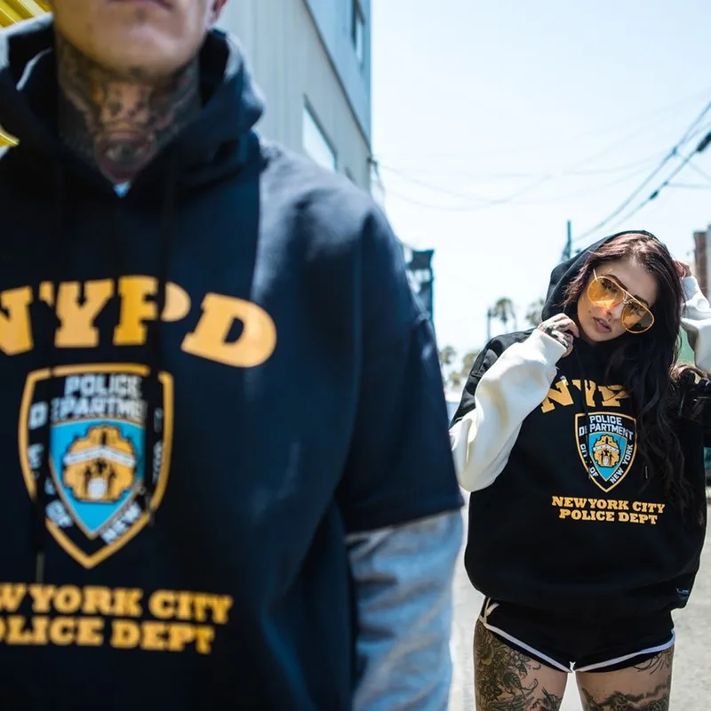 NYPD Забавный принт мужские толстовки пэчворк с капюшоном топы уличная одежда в