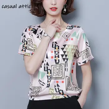

Korean Fashion Print Chiffon Casual Short Sleeve Plus Size Womens Tops And Blouses 2019 Summer Ladies New Office Loose Shirt