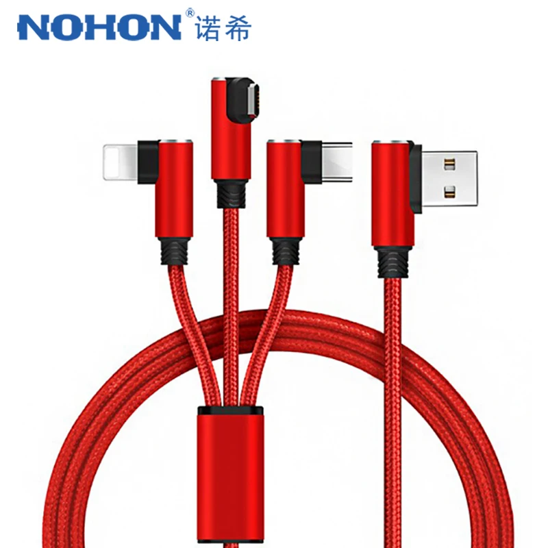 Зарядный кабель NOHON 3 в 1 универсальный l-образный для зарядки 8 контактов iPhone 7 Micro