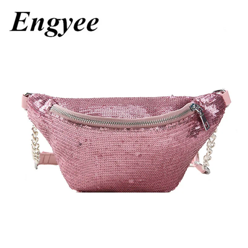 Engyee Для женщин моды 2018 талии мешок блестка мини Crossbody сумки для бюст роскошь цепи