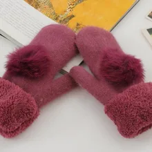 Для женщин Перчатки с овечьим мехом зимой Для женщин Перчатки женские вязаные варежки с цветами высокого качества