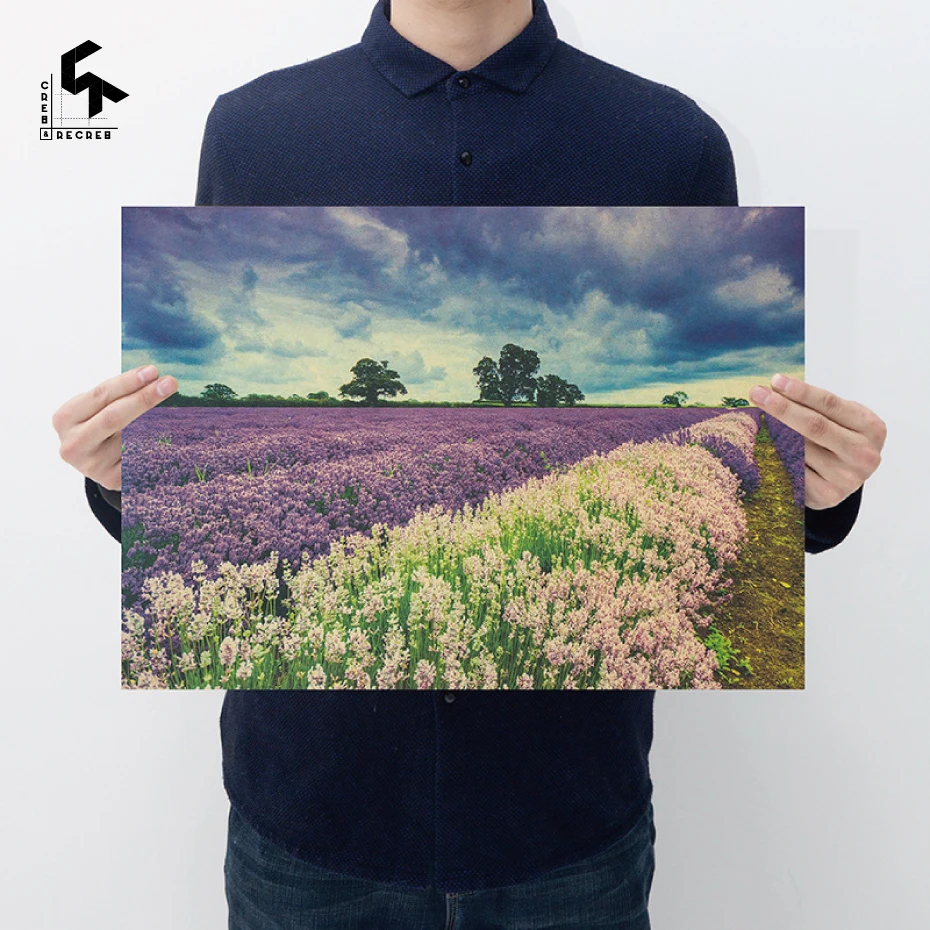 

CREATE&RECREATE Kraft Paper Vintage Poster Landscape Field Posters And Prints Wall Art Painting Decoration Picture CR18203050004