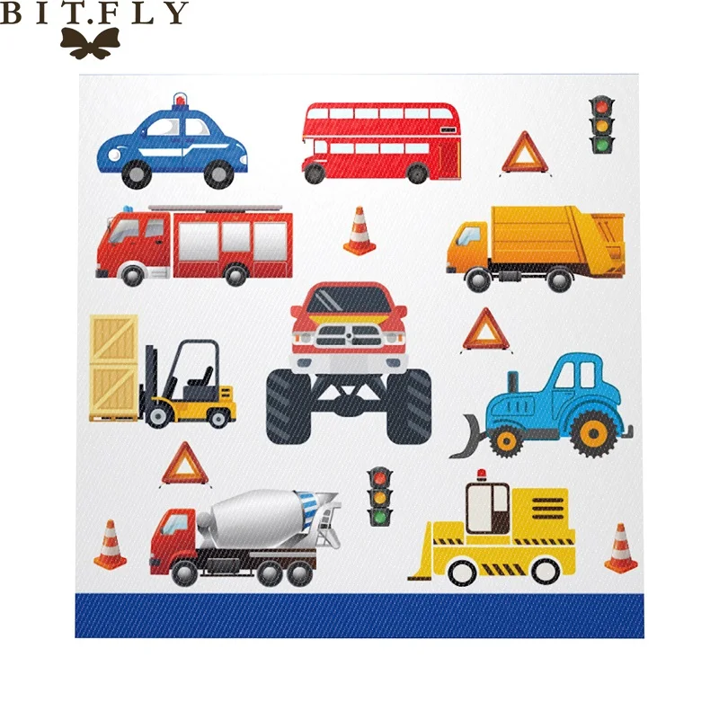 Construction Engineering Vehicle Cars Disposable Tableware Set Paper Plates Cup Banner Tablecloth For Kids Birthday Theme Party - Цвет: 10pcs Paper Napkins