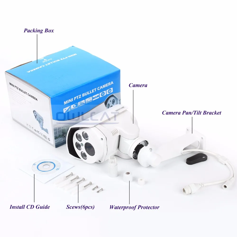 OwlCat HD IP камера 1080P цилиндрическая 4X Zoom 2.0MP объектив IR CCTV сетевая Onvif P2P Обнаружение