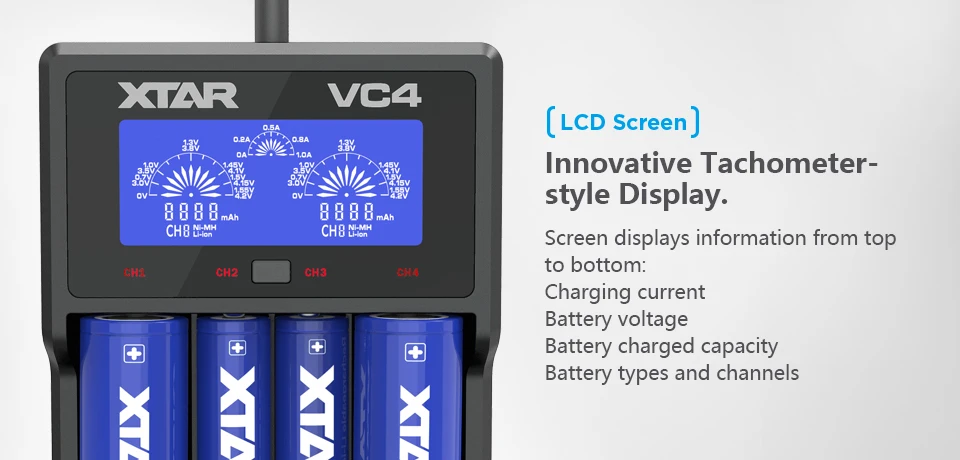 XTAR Батарея Зарядное устройство VC8 VC4 VC4S VC2 VC2S VC4 S ЖК-дисплей USB Зарядное устройство 10440/14500/14650/18350/18500/20700 21700 18650 Зарядное устройство XTAR