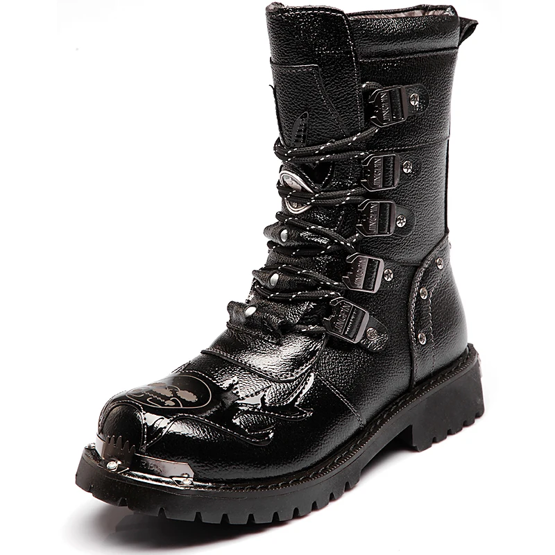 

Men'S Gothic Boots Punk Biker Combat Lace Black Motorcycle Cool Military Shoes E80