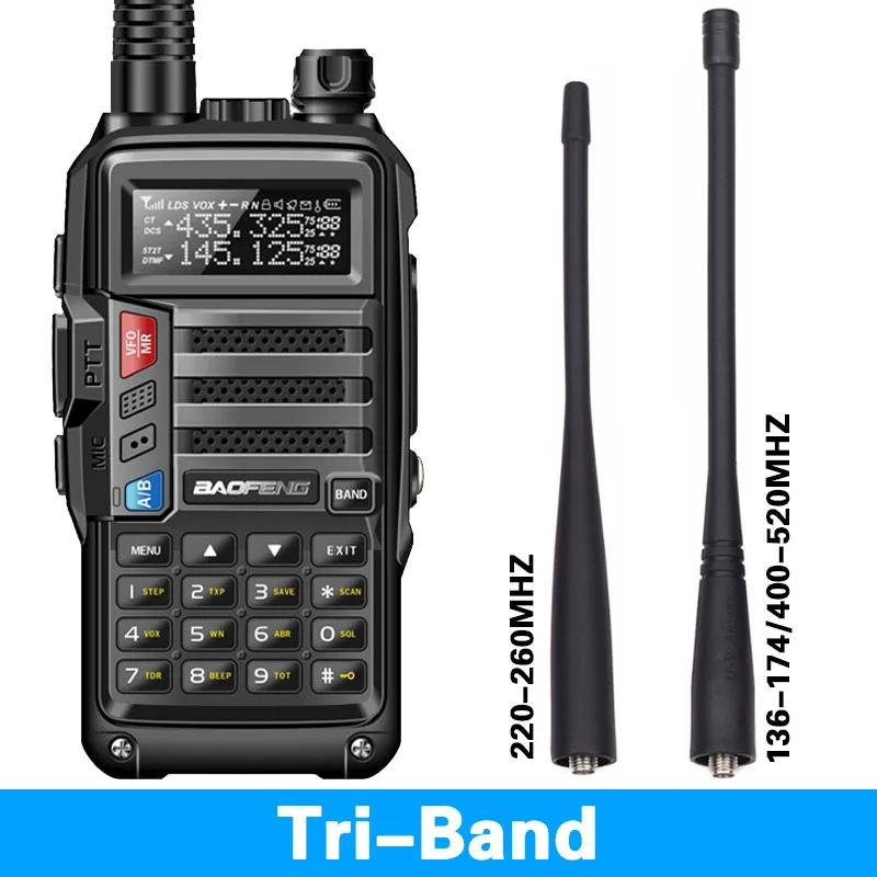 BaoFeng UV-S9 8 Вт Мощный Tri-Band 136-174/220-260/400-520 МГц 2 xantenna любительских портативных ham двухстороннее радио иди и болтай Walkie Talkie - Цвет: black  tri-band