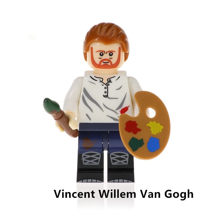 Четыре стиля Frida Vincent van Gogh Picasso Bob Ross painter совместимы с Legoings блоки Обучающие Детские
