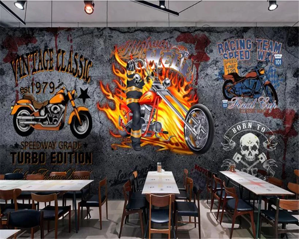 

beibehang wallpaper for walls in rolls Wallpaper motorcycle skull bar KTV decorative mural background wall 3d wallpaper behang