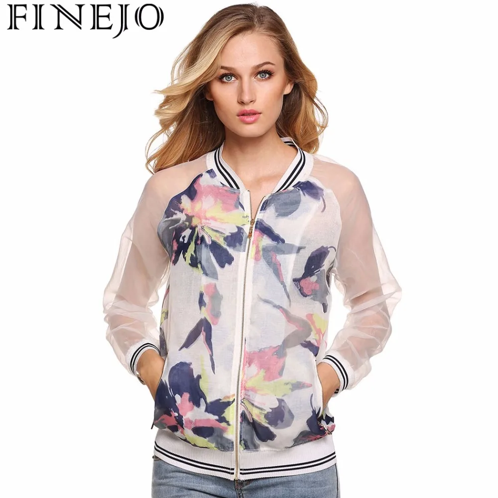 Download FINEJO Women 3D Floral Print Jacket Coat Organza Casual ...