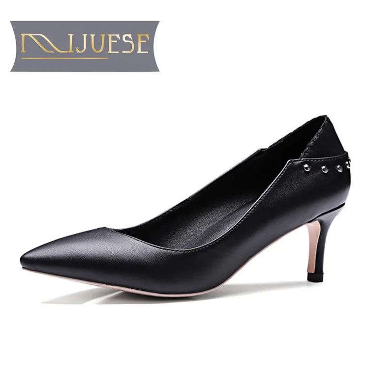 

MLJUESE 2018 new pumps women Microfiber slip on high heels autumn spring sapato feminino rivets size 34-43