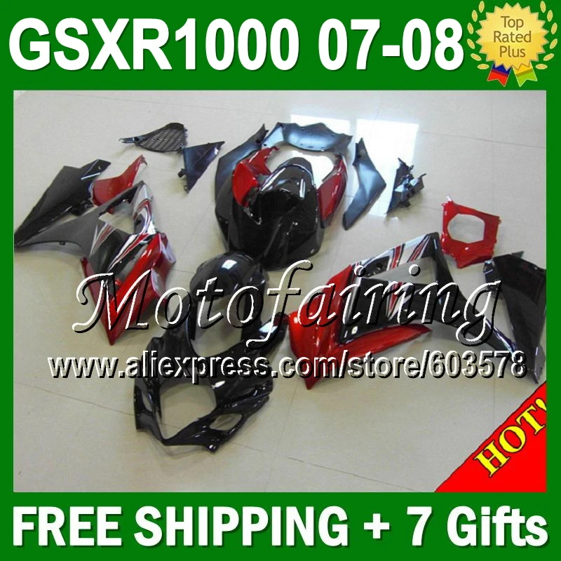 

Dark Red black 7gifts NEW For SUZUKI GSX-R1000 K7 07 08 red GSXR1000 GSXR 1000 831 GSX R1000 K7 2007 2008 Fairing Bodywork