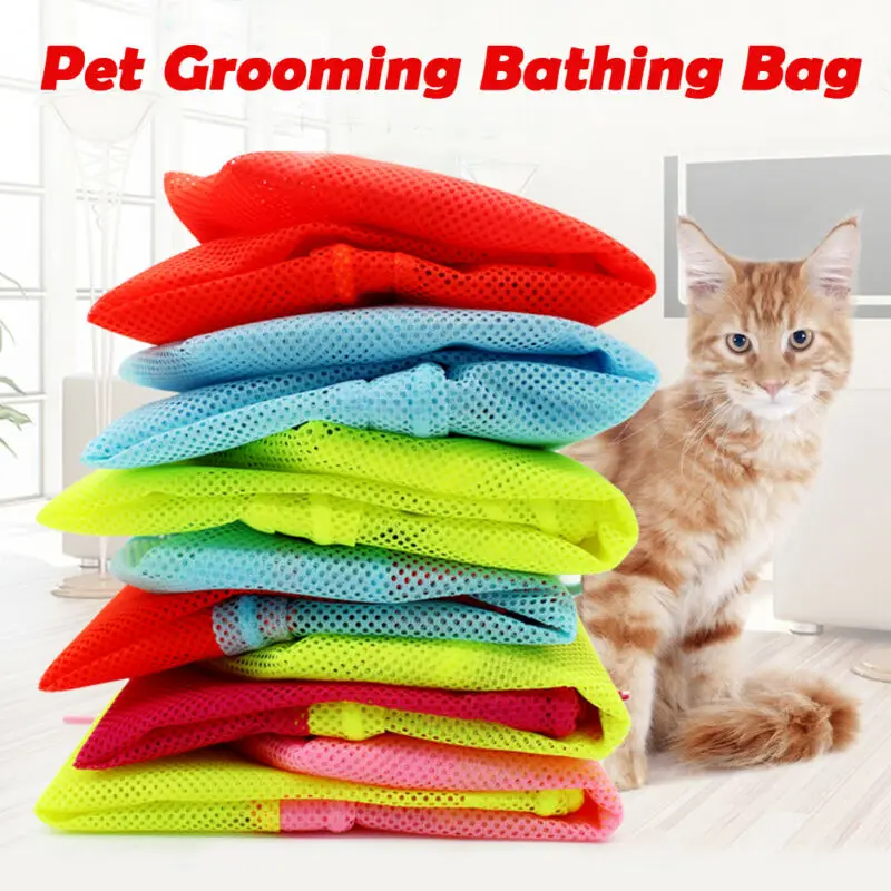 Mesh Pet Cat Grooming Bath Bag Cat Adjustable Washing Bags Pet Nail