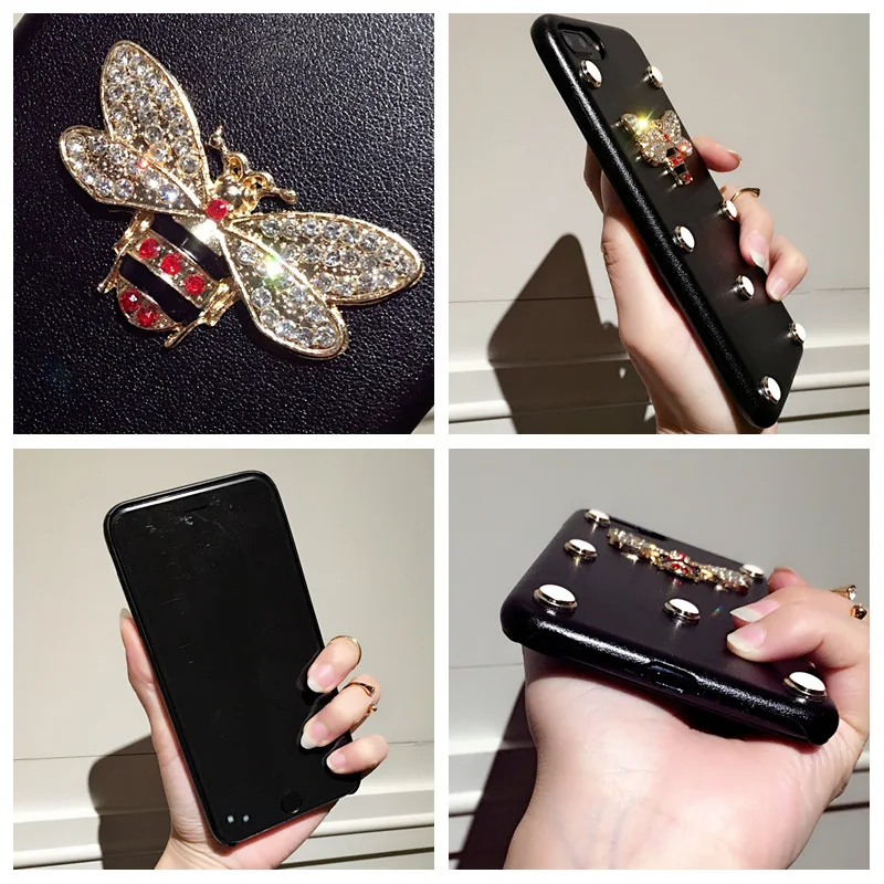 Роскошный кожаный мягкий чехол для телефона для iphone 7 чехол 3D мода алмаз пчела жемчуг Классический чехол для iphone 6 6s 7 8 plus X XR XS Max