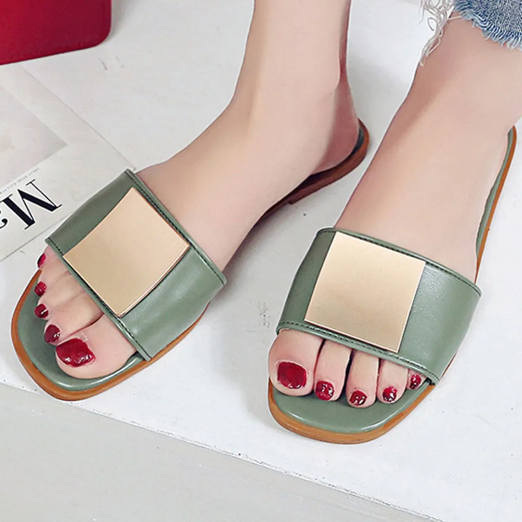 

Women's Slippers summer outdoor Solid Color Fashion Leather Slippers chaussure femme Comfortable Casual beach dress Shoes sandal