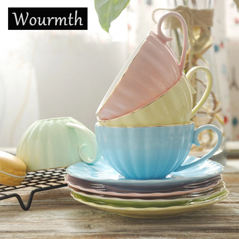 

Wourmth Nordic style Coffee cup and saucer Creative pumpkin modeling simple afternoon tea time Color glaze ceramic cup Christmas
