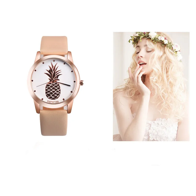 

Women Men Watches New Fashion Pineapple Faux Leather Analog Quartz Wristwatch Luxury Ladies Casual Dress Watch reloj mujer #C