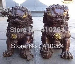 Huge a pair KGP Fu Foo Dog Guardian lion Statue good luck bronze statue
