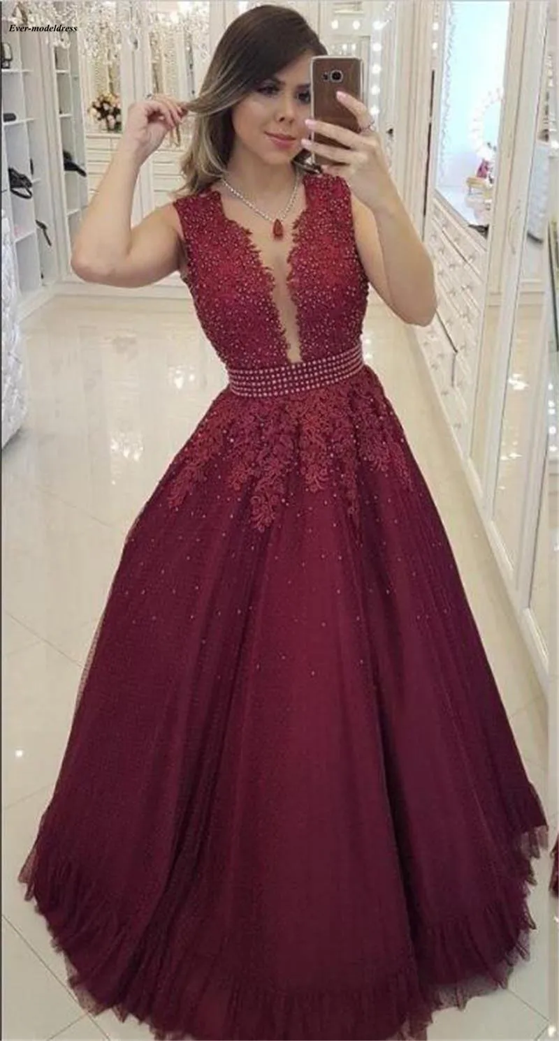 maroon lace prom dress