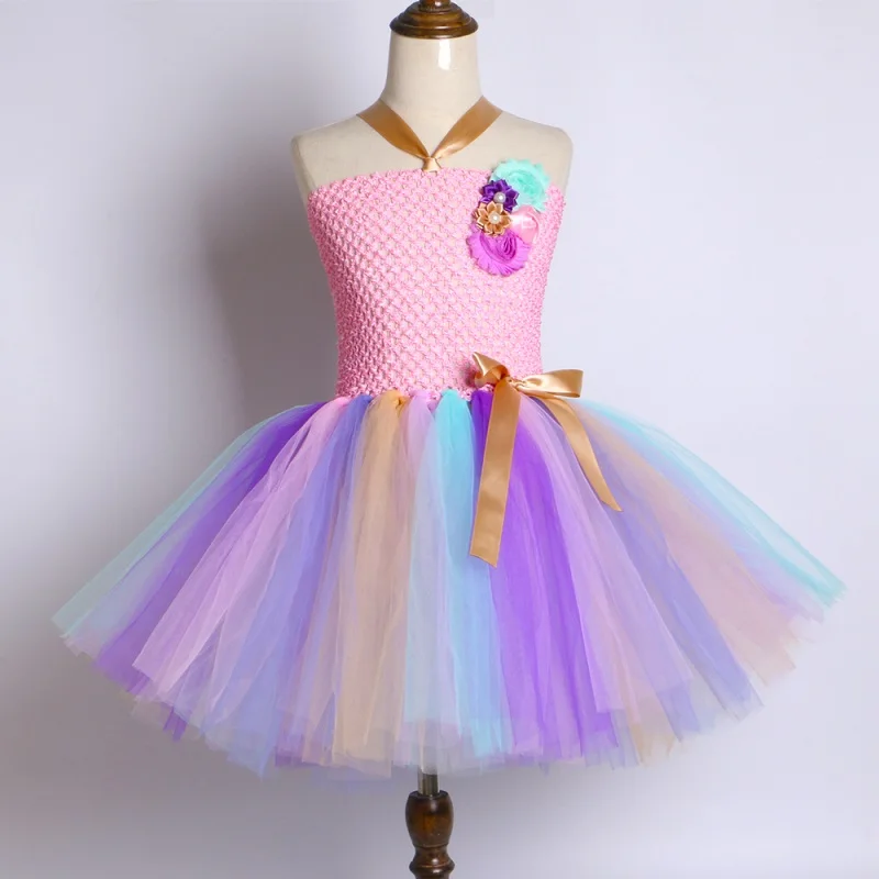 Детское платье-пачка с единорогом для девочек на Хэллоуин; праздничное платье для дня рождения; Детский костюм принцессы с цветами и радугой; одежда с единорогом - Цвет: Only 1pcs Dress
