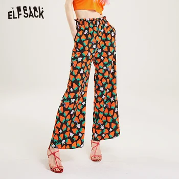 

ELFSACK Print Casual Women Wide Leg Pants Fashion Streetwear Mid Waist Female Chiffon Trousers 2019 Summer Femme Bottoms