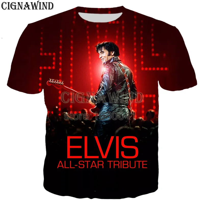 Новые летние топы корректирующие для женщин/для мужчин футболка Элвис Пресли футболки с 3D-принтом повседневное harajuku стиль уличная