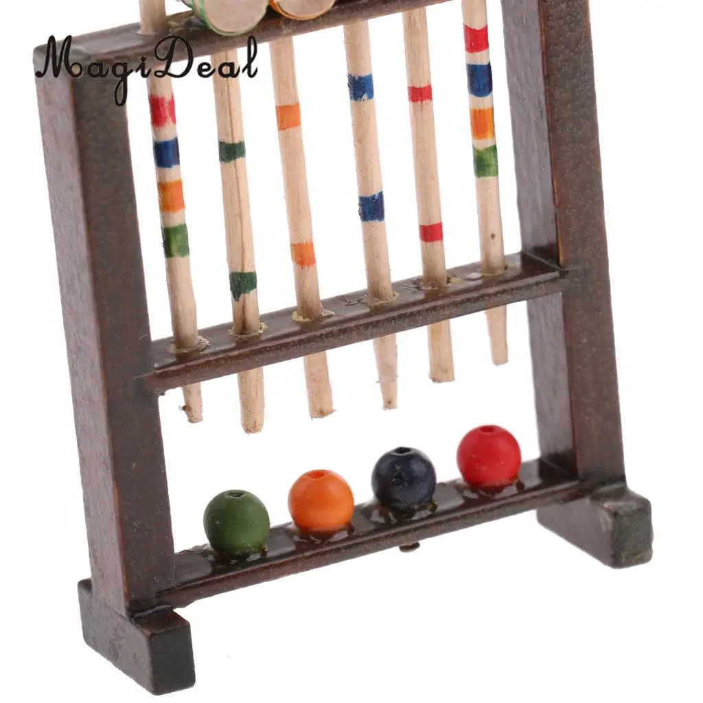 1/12 Scale Dollhouse Miniature Wooden Croquet Game Set Garden Sports Decoration Children Kids Toy