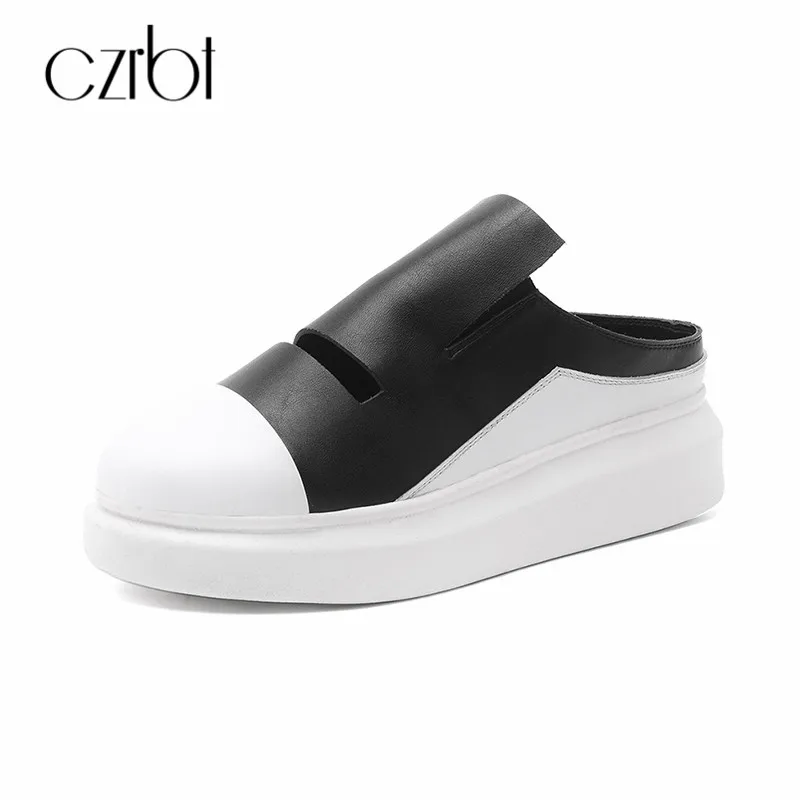 

CZRBT Genuine Leather Ladies Flat Shoes Platform Shoes Women Slip On Loafers Thick Bottom Casual Women Shoes Height Increasing