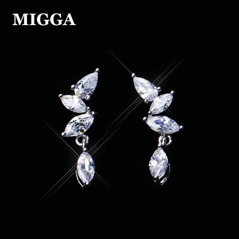 

MIGGA Marquise Water Drip Cubic Zirconia Earrings White Gold Color Women Girls CZ Crystal Stud Earrings