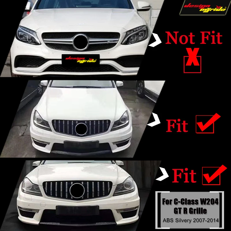 GTS стиль Серебряный капот Спорт Передняя решетка гриль грили для Mercedes c класс W204