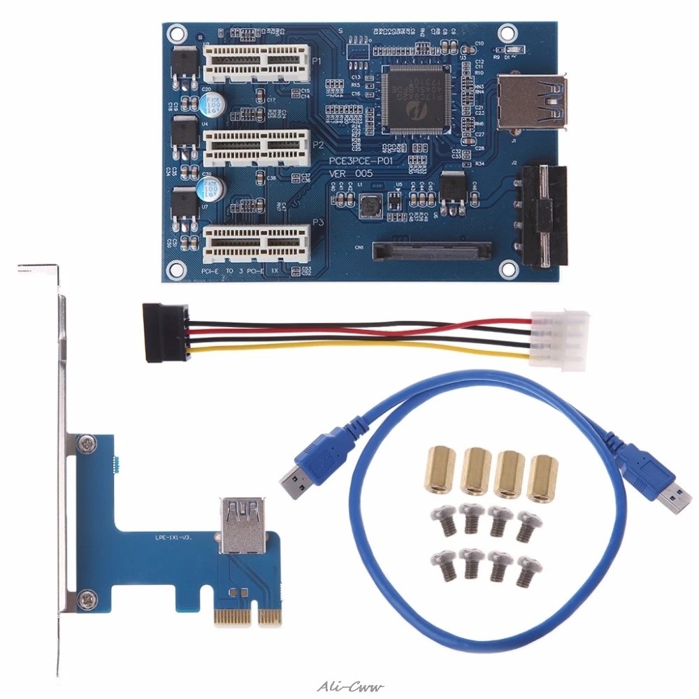 PCI-e PCI E Express 1X до 3 портов 1X переключатель мультипликатор концентратор Riser Card+ USB кабель Высокое качество