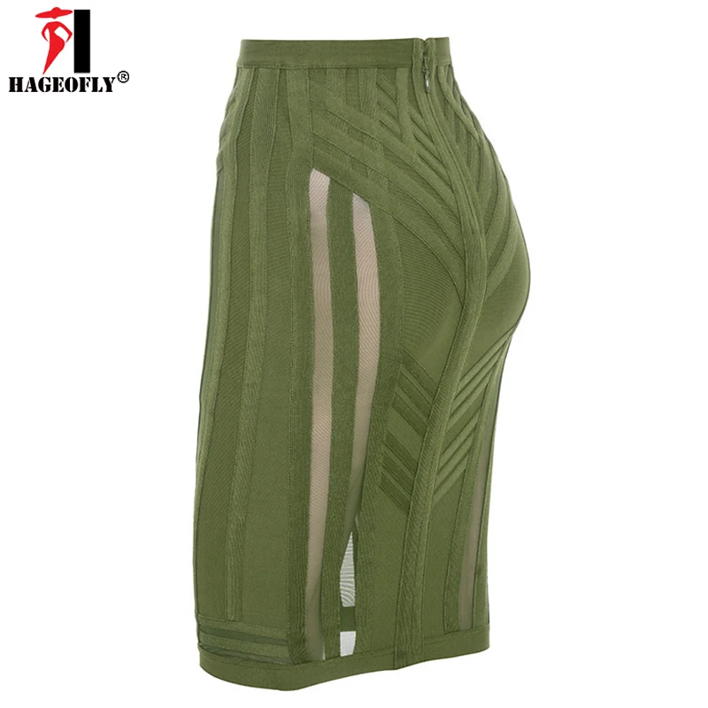 HAGEOFLY зеленый повязная юбка длина до колен сетки Империя карандаш клуб Bodycon тонкий летние женские юбка