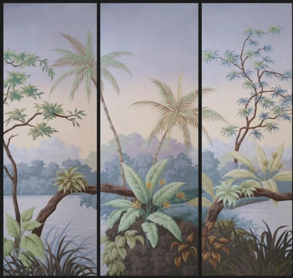 

Elegant western paintings Hand-painted silk wallpaper painting scenery wallcovering many patterns and background optional