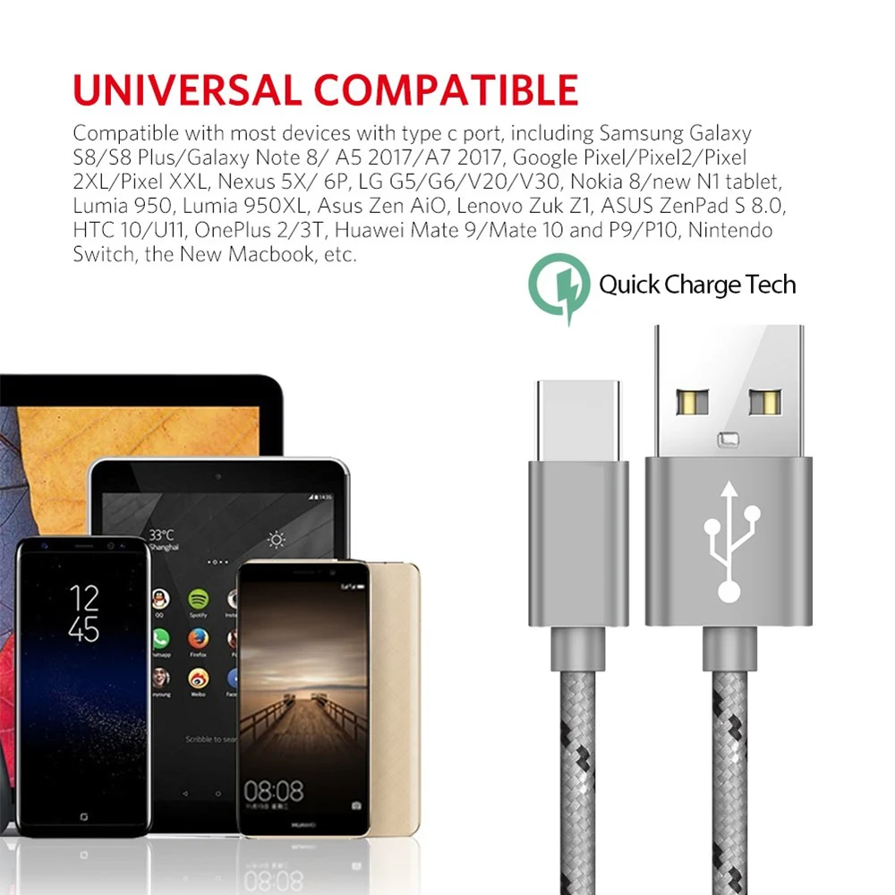 Кабель для быстрой зарядки USB Type C Huawei P30/P30 Pro/P20 Lite Nova 3 3I 3e 2 S Honor 10 V10 9 8 кабель