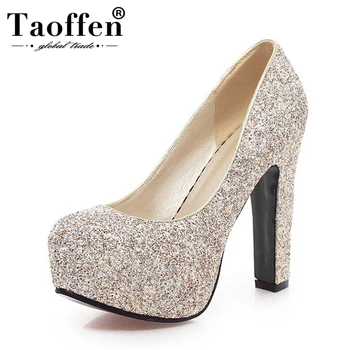 

TAOFFEN women stiletto high heel shoes lady brand party quality footwear platform heeled pumps heels shoes size 31-43 P17198